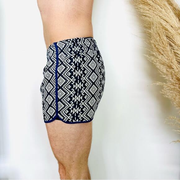 VINTAGE WAI Blue White Print Woven Print Unisex Handmade Mini Short Shorts L - Picture 9 of 10